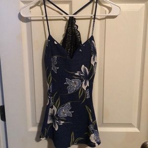 Fitted Flower Print Spaghetti Strap Top